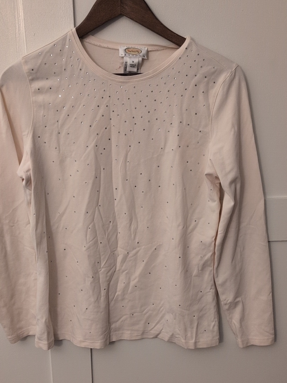 Talbots Light Pink Long Sleeve Tee with Rhinestone Scatter